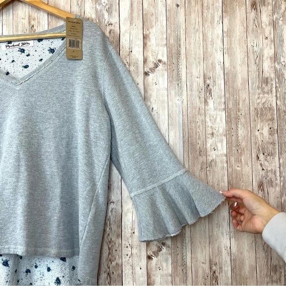 Michael Stars Reversible V-Neck Ruffle Cuff French Terry Floral Top Size M Women - Picture 5 of 11